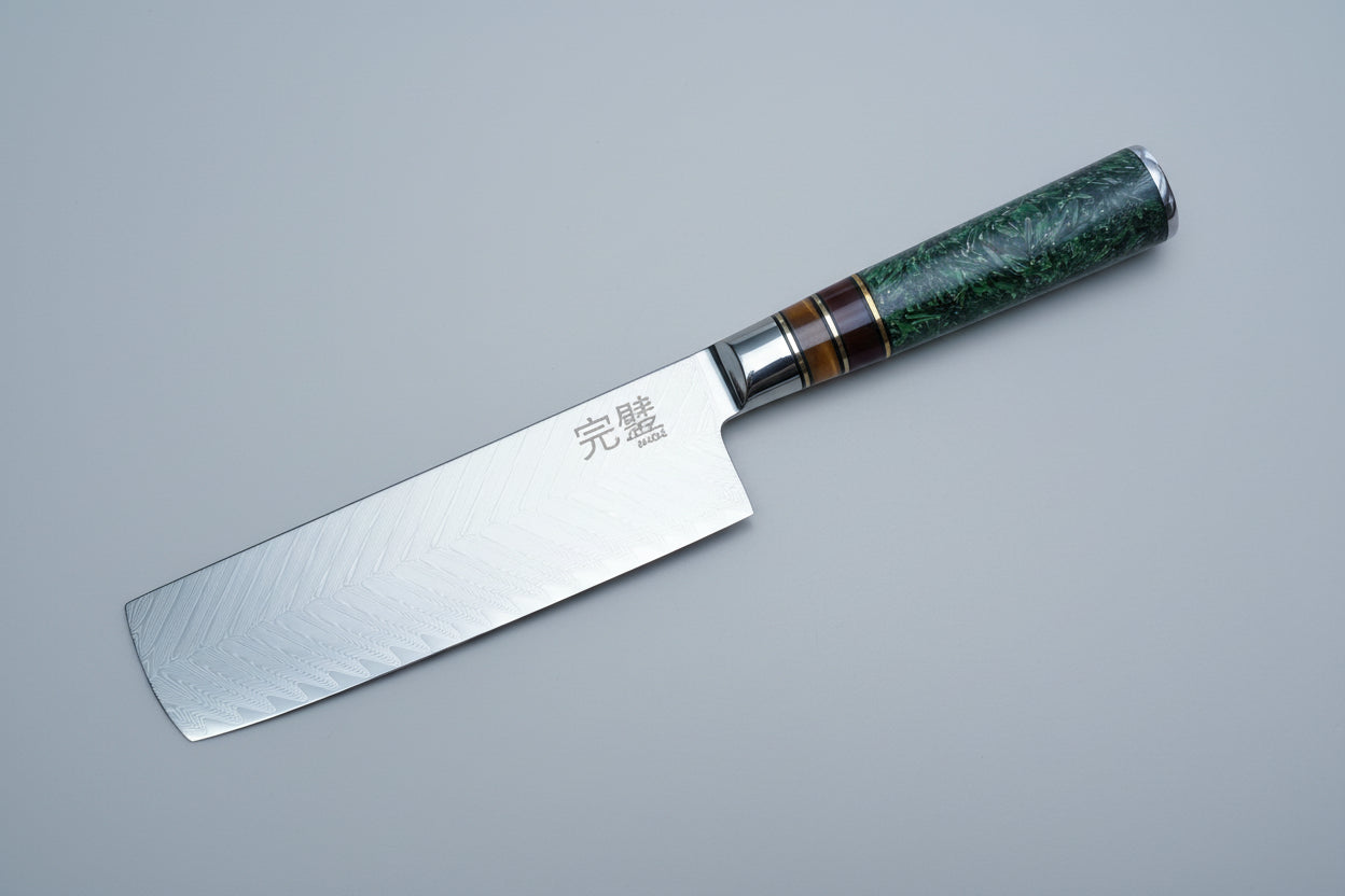 🔪 Kanpeki Emerald Harvest Nakiri – 18 cm VG10 Damascus Nakiri (61 HRC)