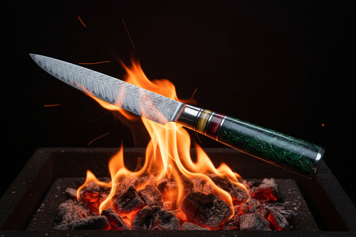 🔪 Kanpeki Emerald Harvest Trancheermes – 20 cm VG10 Damascus Slicing Knife (61 HRC)