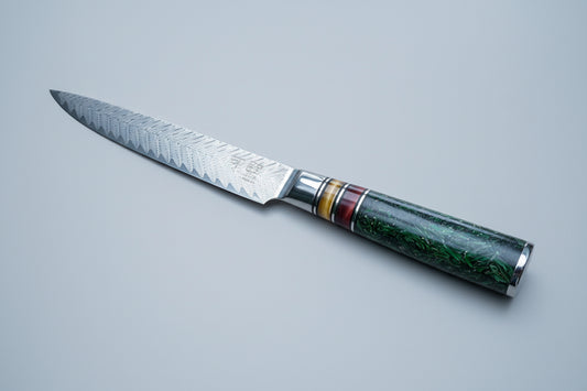 🔪 Kanpeki Emerald Harvest Trancheermes – 20 cm VG10 Damascus Slicing Knife (61 HRC)