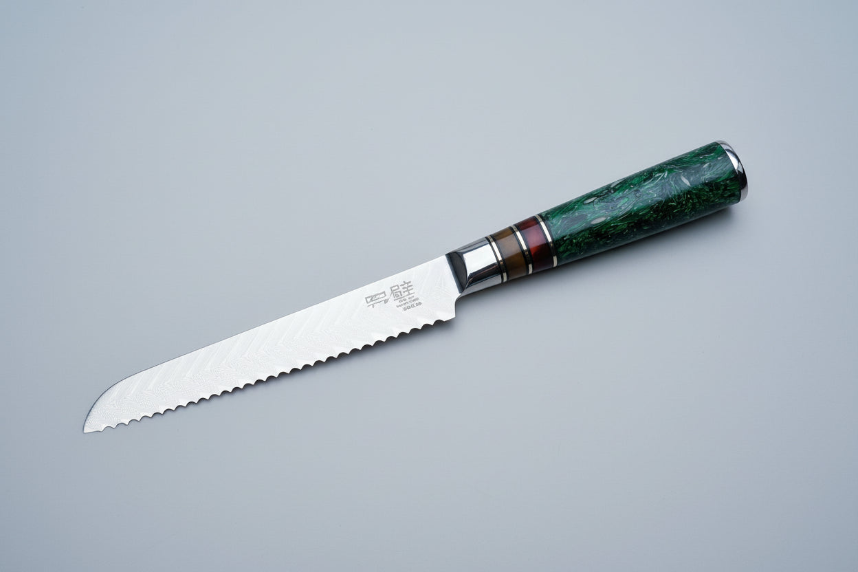 Emerald Harvest Broodmes - Handgesmeed Damascus Staal